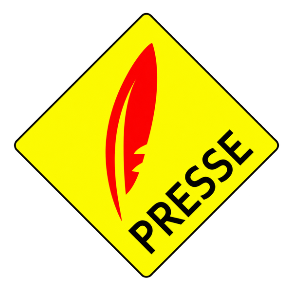 Presse — enseigne jaune à plume rouge