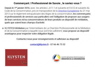 Commerçant / Professionnel de Savoie mettez vous en règle avec votre obligation de médiation de la consommation
